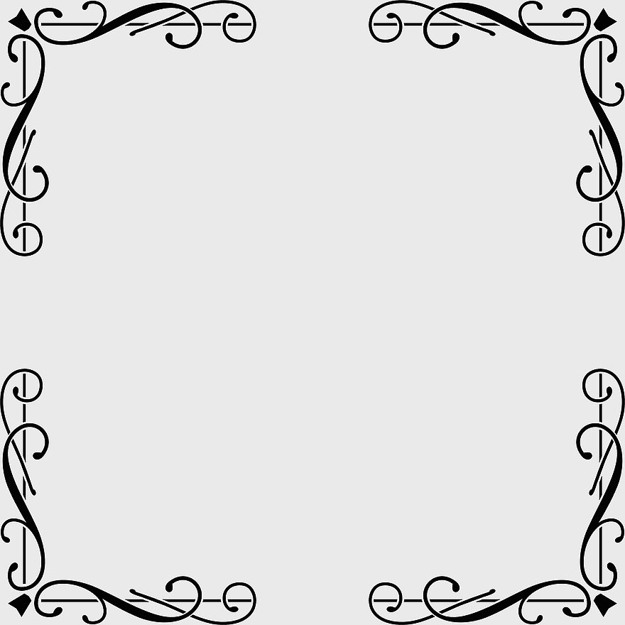 black and white frame design, elegant monochrome ornament, decorative line art borders, ornamental line art elements, vintage corner embellishments, classic scroll patterns, intricate border designs
