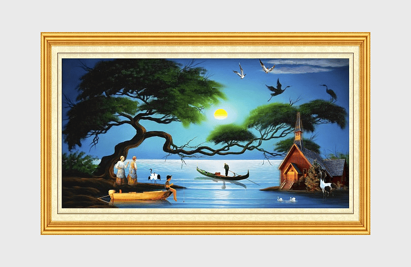 Bedroom wall art, European oil painting, decorative landscape mural, home decoration artwork, serene lakeside scene, rustic cottage painting, tranquil sunset illustration Bedroom wall art, European oil painting, decorative landscape mural, home decoration artwork, serene lakeside scene, rustic cottage painting, tranquil sunset illustration