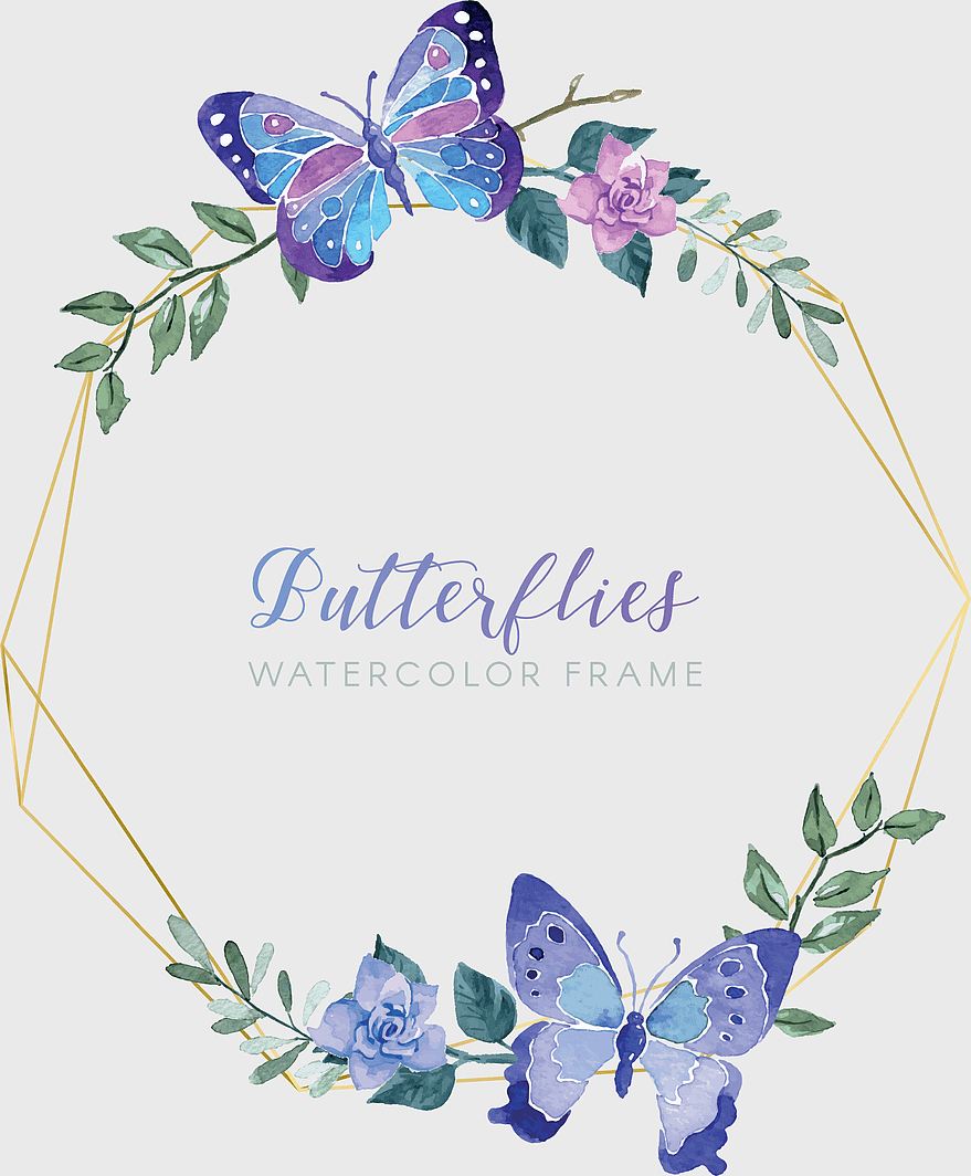 vintage floral frame, watercolor butterflies, greeting card design, floral wreath, botanical illustration, decorative borders, elegant invitation templates, png