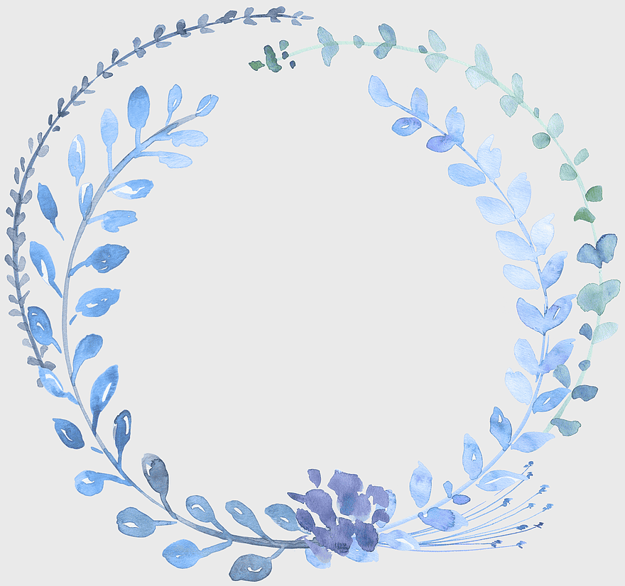 blue watercolor wreath, hand-painted floral garland, decorative blue leaves, symmetrical floral design, botanical illustration, artistic floral border, nature-inspired wreath art blue watercolor wreath, hand-painted floral garland, decorative blue leaves, symmetrical floral design, botanical illustration, artistic floral border, nature-inspired wreath art