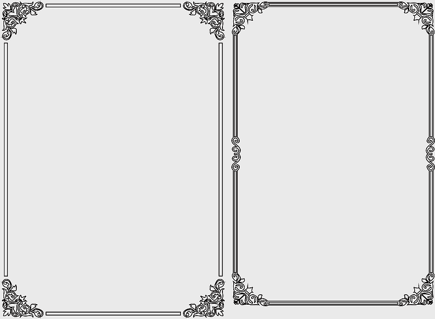 black frame design, floral border frame, abstract line segmentation, monochrome frame pattern, vintage frame illustration, decorative corner elements, elegant frame layout