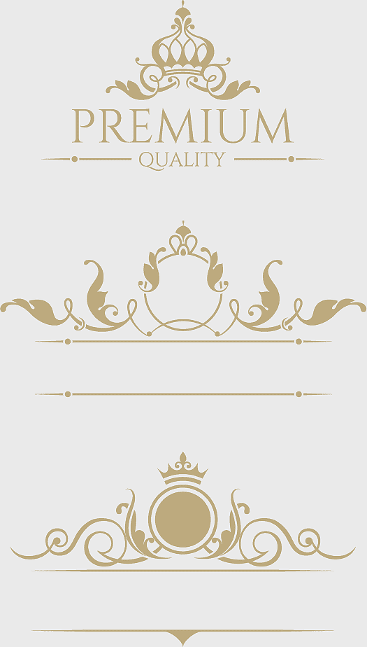 Premium Quality logo, European crown design, retro pattern material, geometric pattern border, vintage emblem illustration, ornate decorative frame, classic heraldic symbol