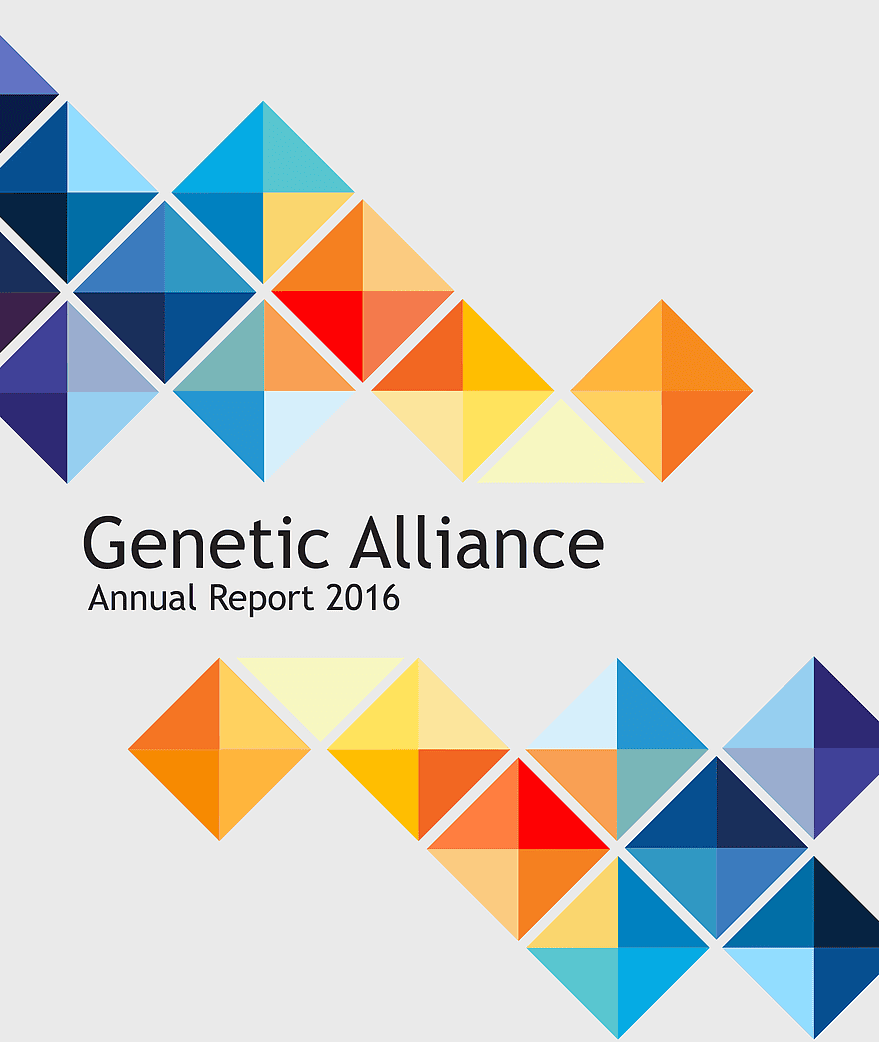 Genetic Alliance logo, annual report cover design, colorful geometric shapes, symmetry in branding, organization infographic report, medical genetic alliance visual, healthcare report design aesthetics Genetic Alliance logo, annual report cover design, colorful geometric shapes, symmetry in branding, organization infographic report, medical genetic alliance visual, healthcare report design aesthetics