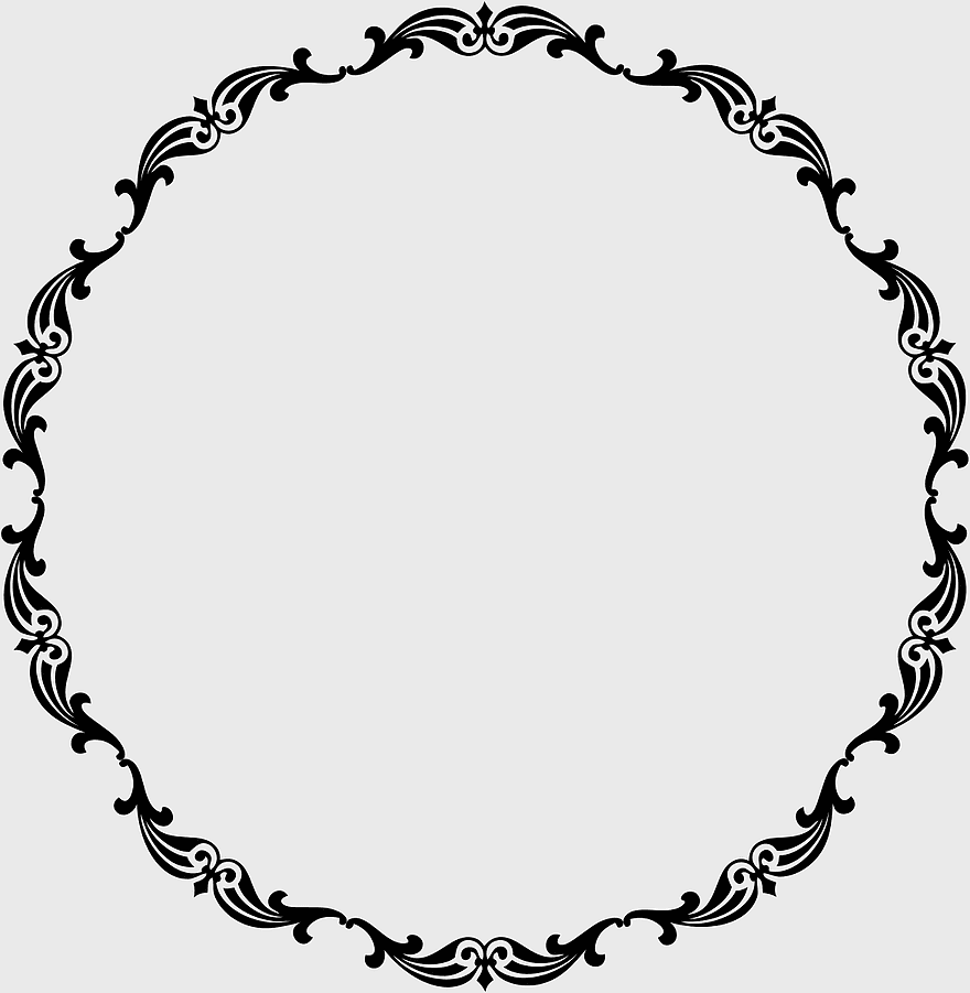 Victorian circle frame, monochrome line art, black and white ornament, Victorian era border, vintage decorative frame, intricate design element, classic circular border