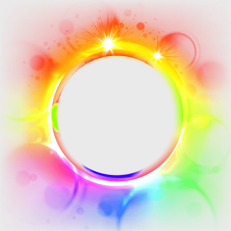 colorful round decorative border, circular light glare frame, vibrant color splash design, 3D computer-generated art, abstract rainbow circle, neon gradient frame, digital art border effects