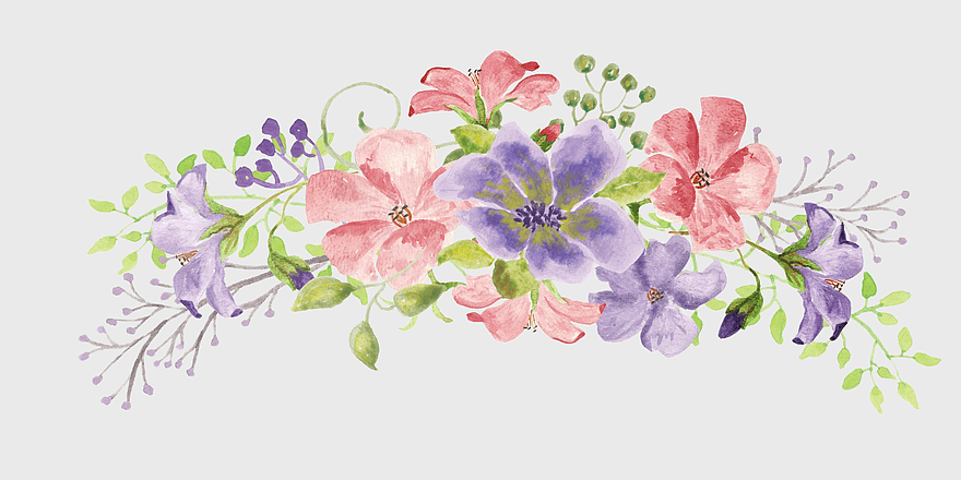 watercolor flowers illustration, pink and purple floral design, spring blossom watercolor painting, colorful watercolor flower arrangement, floral watercolor art, botanical watercolor illustration, delicate flower watercolor