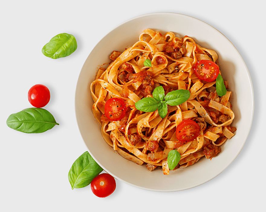 Pasta Bolognese, Italian cuisine, tomato sauce, fettuccine, Italian pasta dish, basil garnish, gourmet meal presentation Pasta Bolognese, Italian cuisine, tomato sauce, fettuccine, Italian pasta dish, basil garnish, gourmet meal presentation