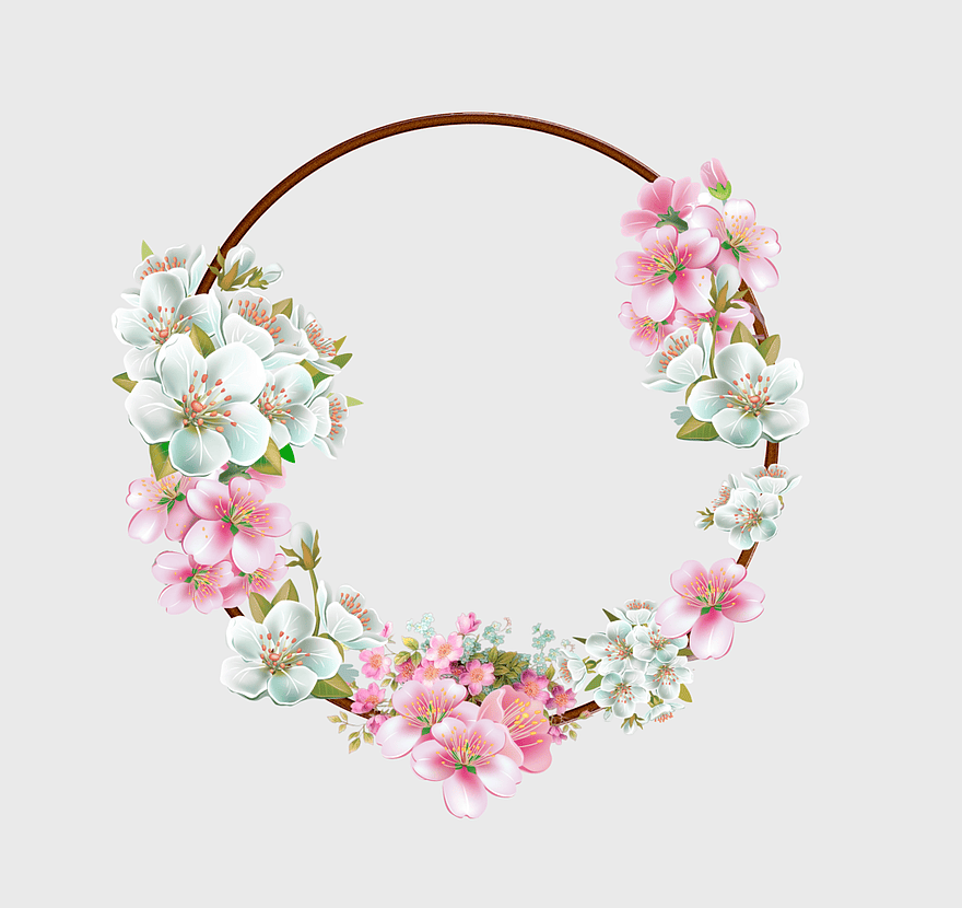 floral wreath frame, pink floral border, white rose petals, shabby chic wreath design, delicate cherry blossoms, spring flower garland, vintage floral decoration floral wreath frame, pink floral border, white rose petals, shabby chic wreath design, delicate cherry blossoms, spring flower garland, vintage floral decoration