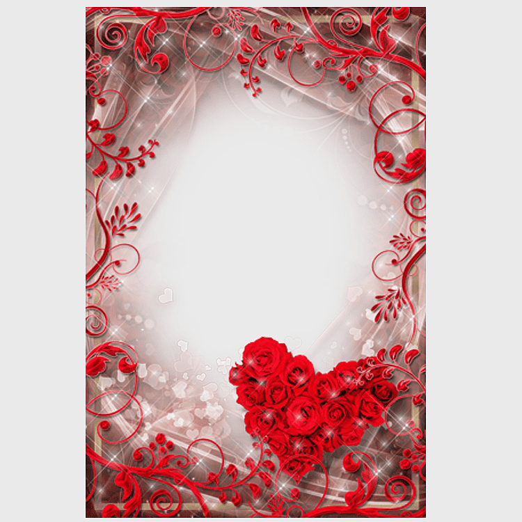 red floral frame, romantic valentine's day border, digital love frames, heart-shaped rose design, elegant lace borders, festive holiday decorations, vintage romantic patterns