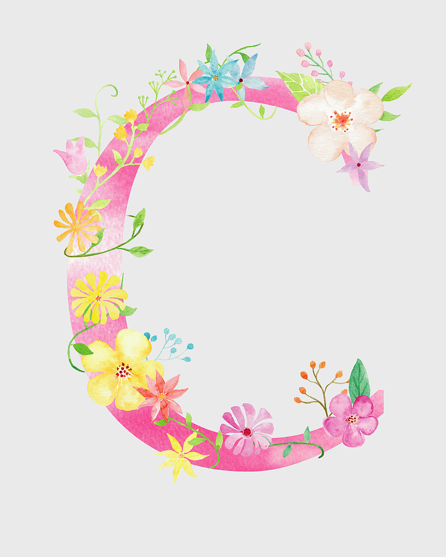 pink and yellow flowers illustration, C Letter Initial Font, floral design letter C, watercolor flower alphabet, botanical letter art, decorative floral monogram, springtime floral typography pink and yellow flowers illustration, C Letter Initial Font, floral design letter C, watercolor flower alphabet, botanical letter art, decorative floral monogram, springtime floral typography