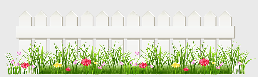 White picket fence, Behr wood stain color, flower garden illustration, grass family flora, outdoor garden decor, floral meadow design, picket fence template