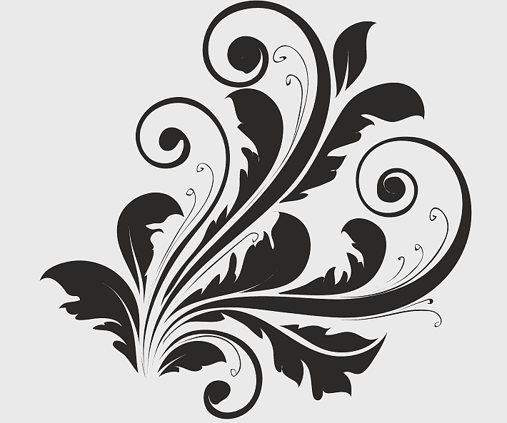 black floral illustration, monochrome floral design, decorative arts ornament, floral border artwork, elegant botanical pattern, intricate leaf design, vintage floral motif