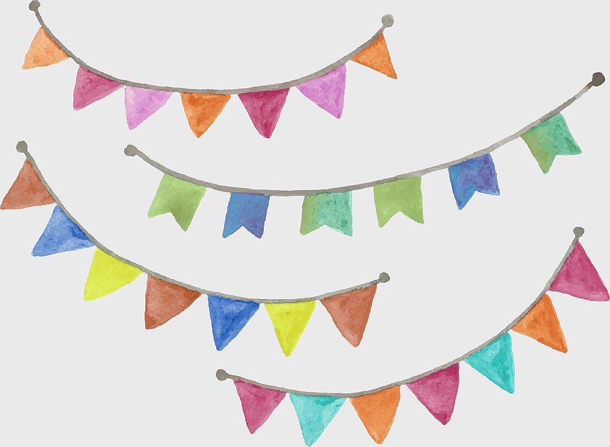 watercolor fiesta banners, hand painted triangle flags, decorative banner design, watercolor party flags, festive Baker's twine, colorful holiday decorations, vibrant pennant display