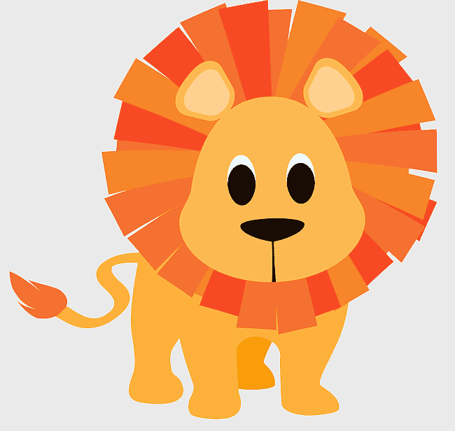 cartoon lion, baby jungle animals, orange lion illustration, cute animal characters, playful wildlife art, whimsical safari creatures, adorable cartoon mammals