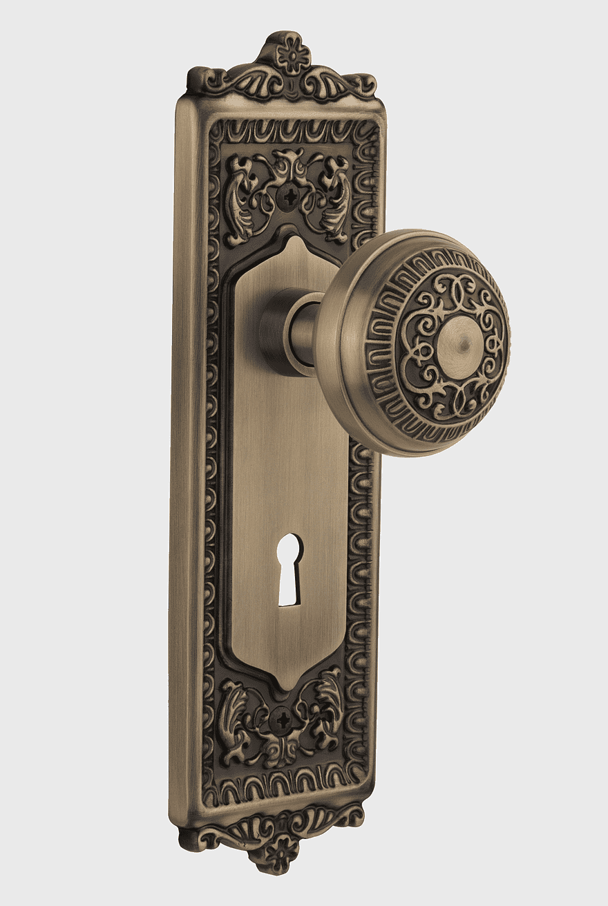 antique mortise lock, brass door handle, egganddart lockset, home depot hardware, vintage door furniture, ornate door knob, decorative builders hardware