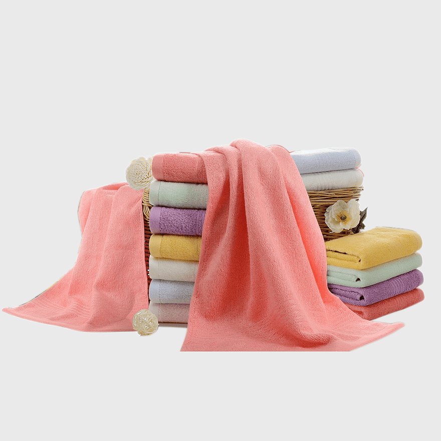 assorted-color bath towels, Wenzhou Zhongzhi Technology Co., Ltd. towels, peach-colored face towel, cloth napkins for home, soft absorbent textiles, bathroom essentials collection, premium linen set illustration