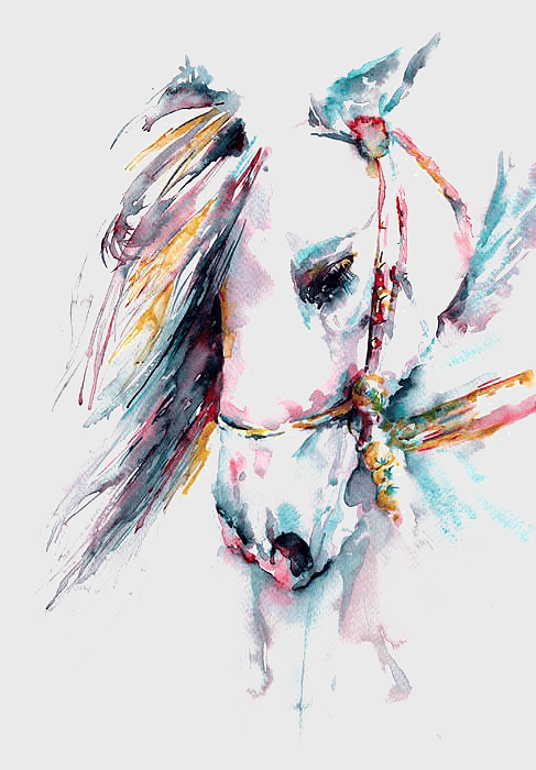 multicolored horse head painting, white horse watercolor art, handpainted horse head canvas, creative horse silhouette, abstract animal artwork, vibrant equestrian design, expressive equine illustration