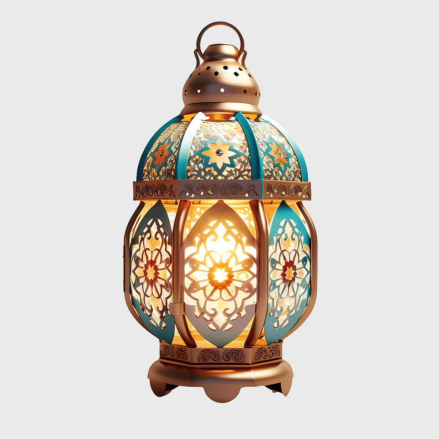 Ramadan lantern, decorative lighting, colorful lamp, festive Ramadan decor, ornate metalwork, glowing festival light, traditional Islamic art, png