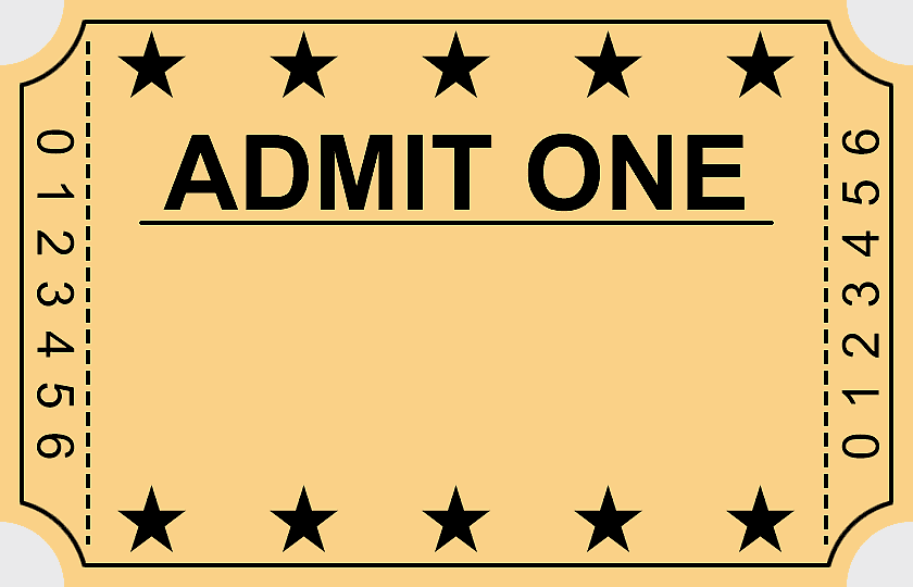 blank ticket template, yellow cinema ticket, movie event logotype, admit one raffle pass, blank party ticket design, vintage theater stub, printable ticket mockup