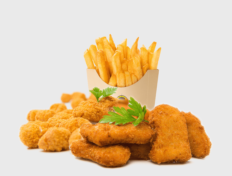 chicken nuggets, French fries, kids meal, appetizer, crispy chicken snacks, fast food combo, potato side dish