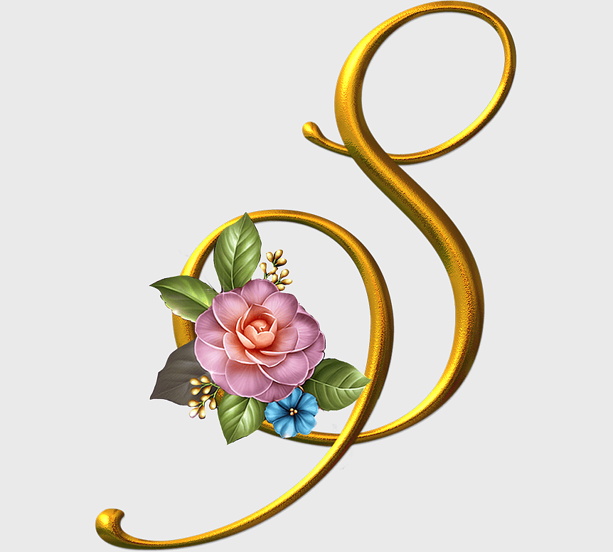 Letter S Gold Initial, gold floral typography, all caps letter S, body jewelry pin, elegant floral design, decorative alphabet art, vintage calligraphy ornament