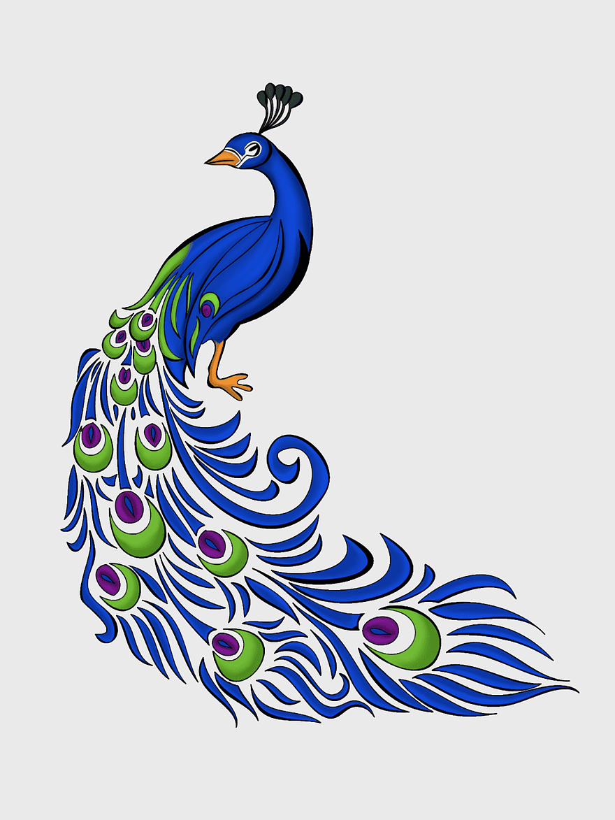 blue peacock illustration, vintage peacock design, electric blue feather art, peacock quilling pattern, artistic peafowl drawing, colorful bird artwork, ornate feather design