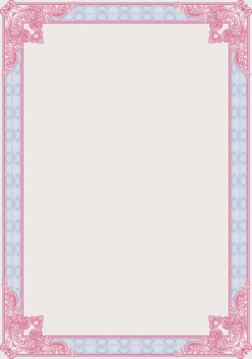guilloche certificate frame, diploma background design, ornate pink border, intricate patterned layout, vintage document template, elegant award certificate, decorative educational frame, png