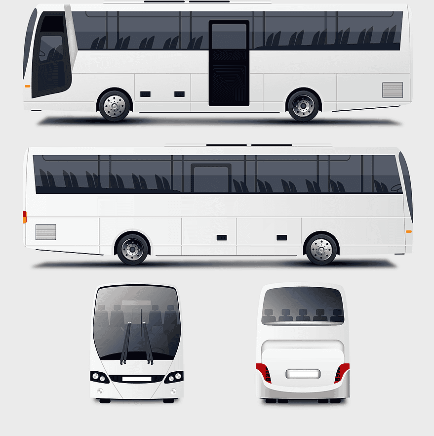 bus mockup illustration, commercial vehicle design, bus exterior view, bus branding template, public transportation concept, vehicle mockup template, transportation design elements