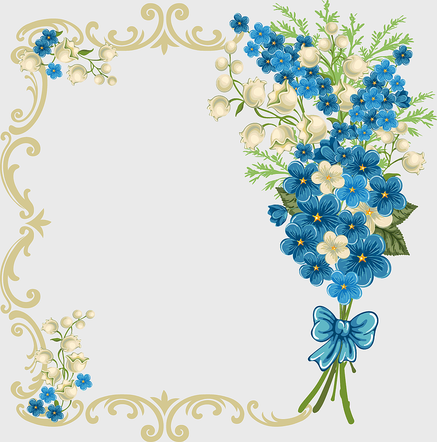 blue floral frame, flower arranging design, rose family bouquet, decorative floral border, elegant floral arrangement, vintage floral illustration, nature-inspired floral art