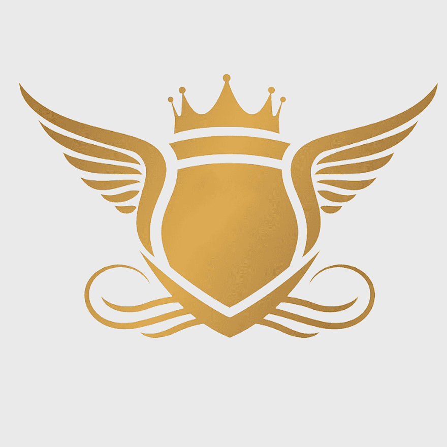 gold winged crown logo, hand-painted logo design, watercolor painting effect, yellow winged symbol, royal crest emblem, heraldic shield illustration, vintage crown icon gold winged crown logo, hand-painted logo design, watercolor painting effect, yellow winged symbol, royal crest emblem, heraldic shield illustration, vintage crown icon