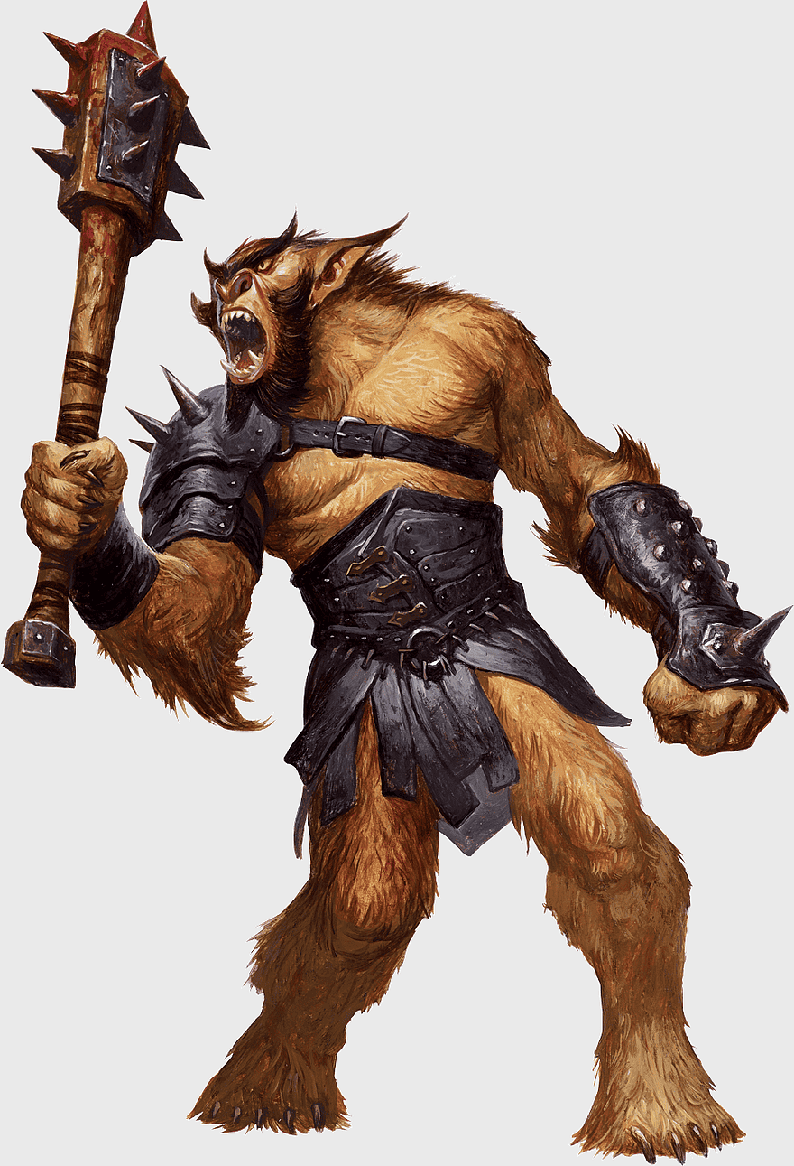 Bugbear Pathfinder, Dungeons & Dragons creature, fantasy humanoid monster, cold weapon wielding, mythical beast illustration, roleplay game art, goblinoid warrior depiction