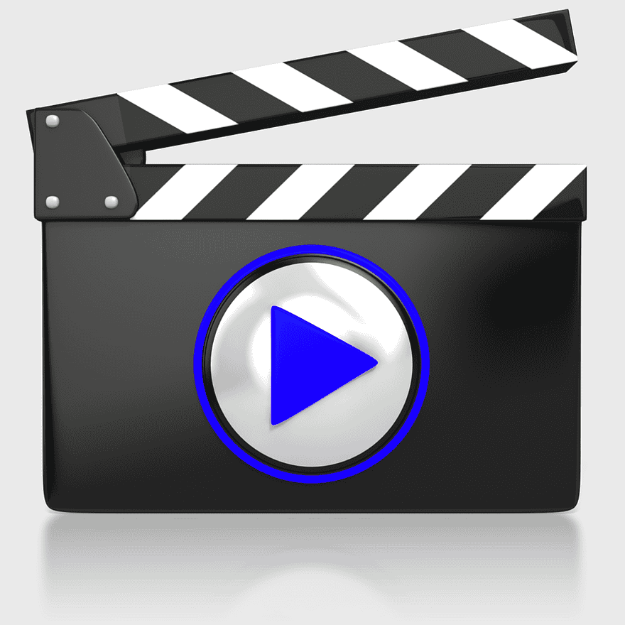 clapboard with play button, video advertising icon, multimedia production tool, business media symbol, film slate graphic, entertainment industry sign, content creation device
