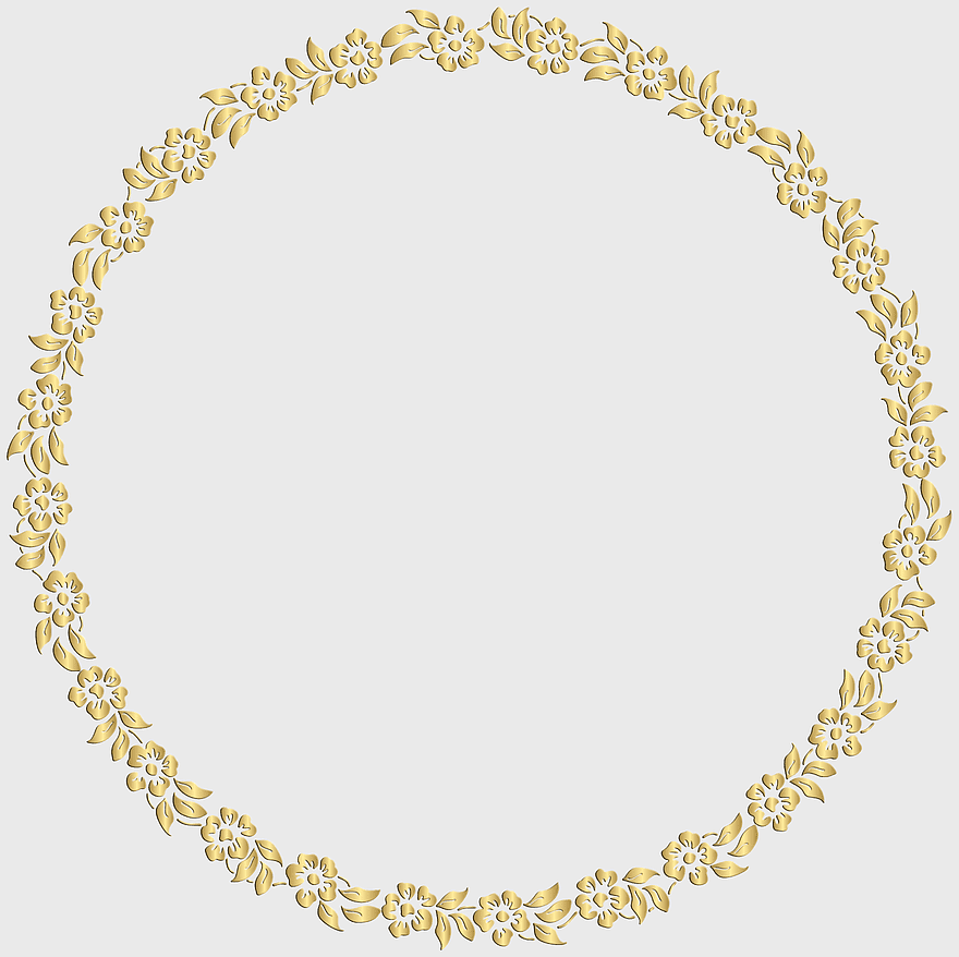 Gold Floral Border Frame, Golden Round Illustration, Floral Design Elements, Yellow Flower Pattern, Ornate Circle Frame, Vintage Decorative Borders, Elegant Mirror Frame