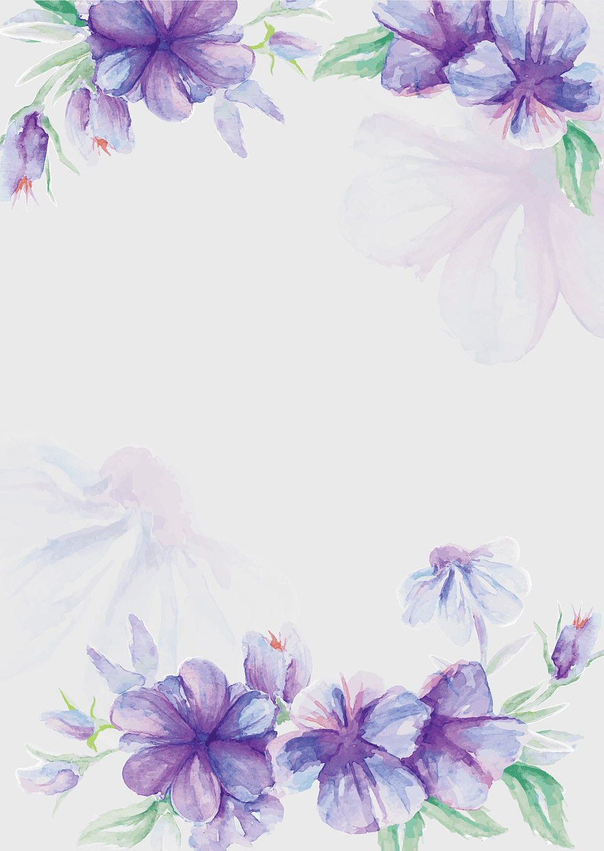purple watercolor flowers, hand painted floral design, wedding invitation frame, blue and white flower arrangement, floral watercolor art, elegant floral illustration, romantic floral decoration