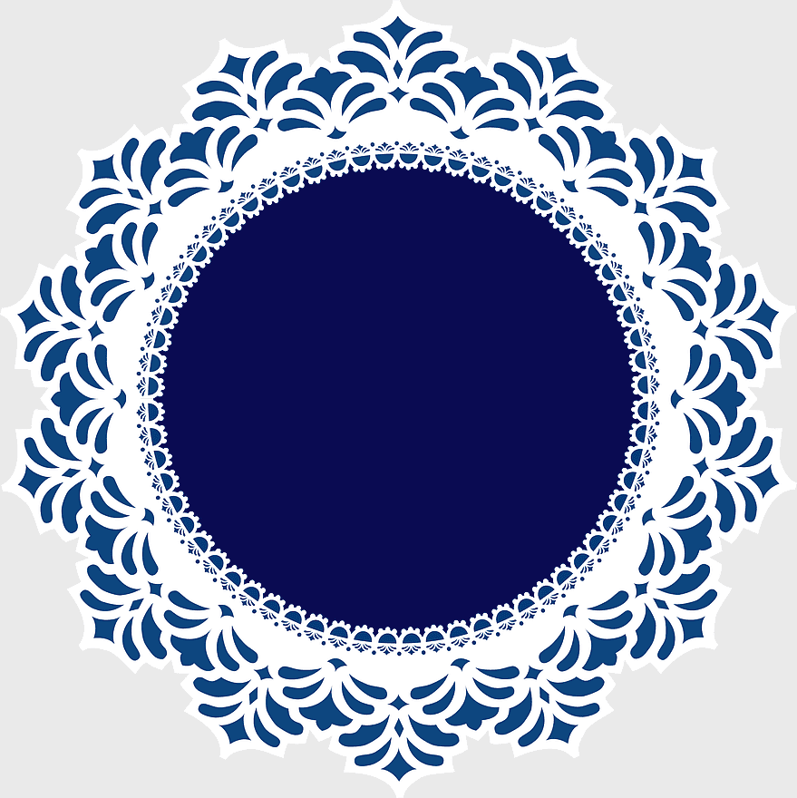blue doily lace, circular lace frame, vintage crochet pattern, decorative blue circle, intricate lace design, ornamental border art, symmetrical lace motif