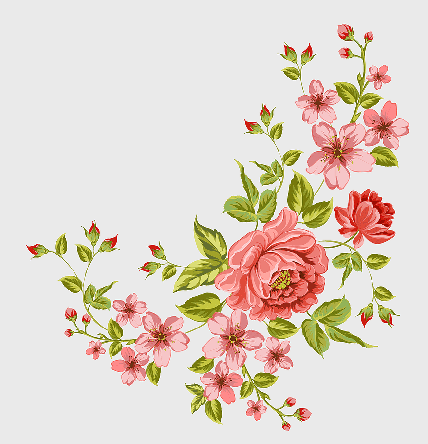 corner flower arrangement, pink rose bouquet, floral design pattern, watercolor flower art, botanical illustration, decorative floral corner, vintage flower illustration
