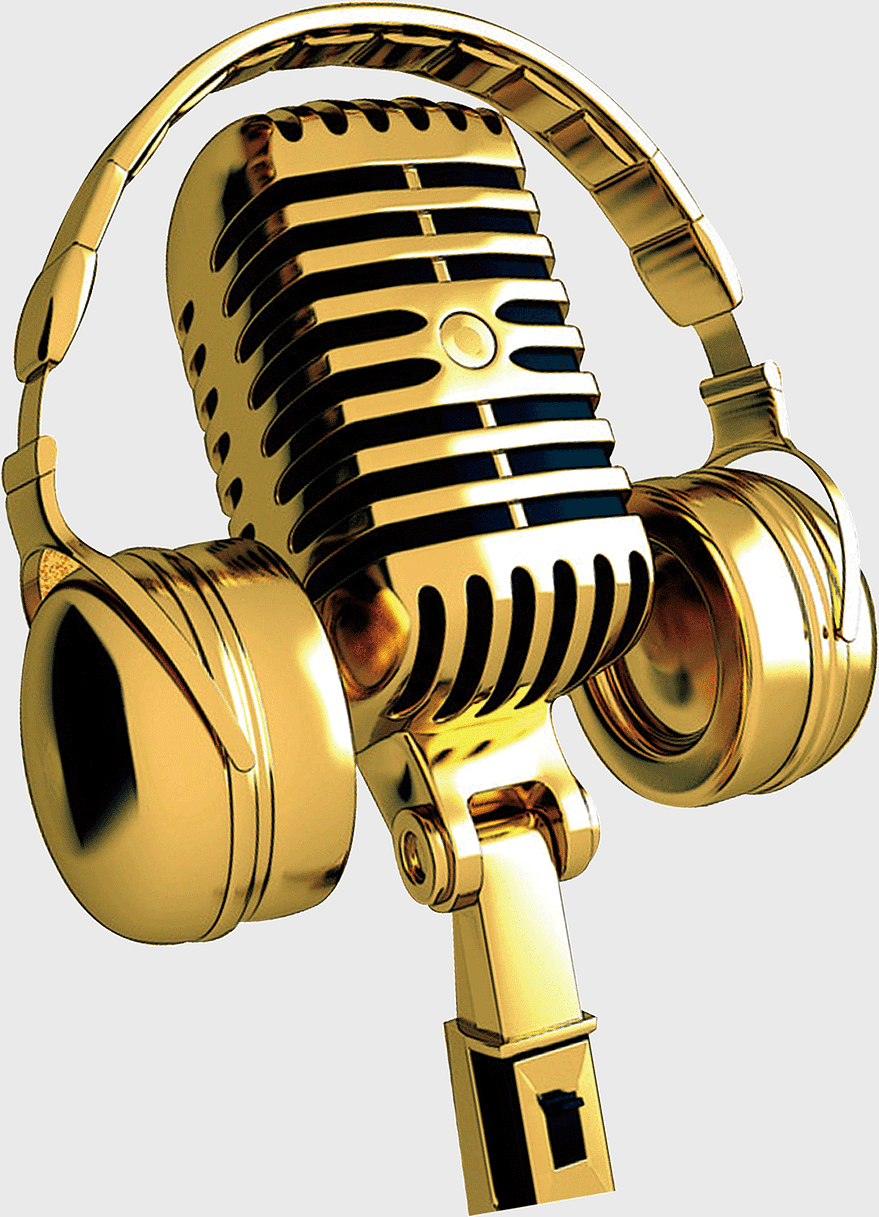 golden microphone illustration, golden headphones design, audio equipment product, golden frame microphone, brass microphone art, music recording equipment, vintage audio technology golden microphone illustration, golden headphones design, audio equipment product, golden frame microphone, brass microphone art, music recording equipment, vintage audio technology