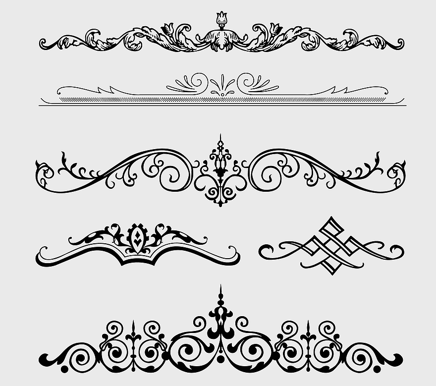vintage scrollwork, decorative flourishes, elegant dividers, ornamental borders, intricate line designs, classic embellishments, festive frame elements