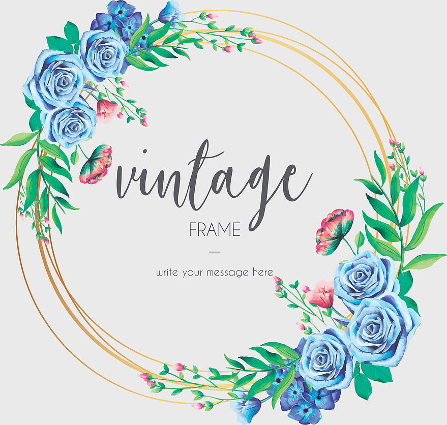 Vintage frame, blue flowers, floral wreath, decorative border, elegant design, botanical illustration, vintage illustration, png Vintage frame, blue flowers, floral wreath, decorative border, elegant design, botanical illustration, vintage illustration, png