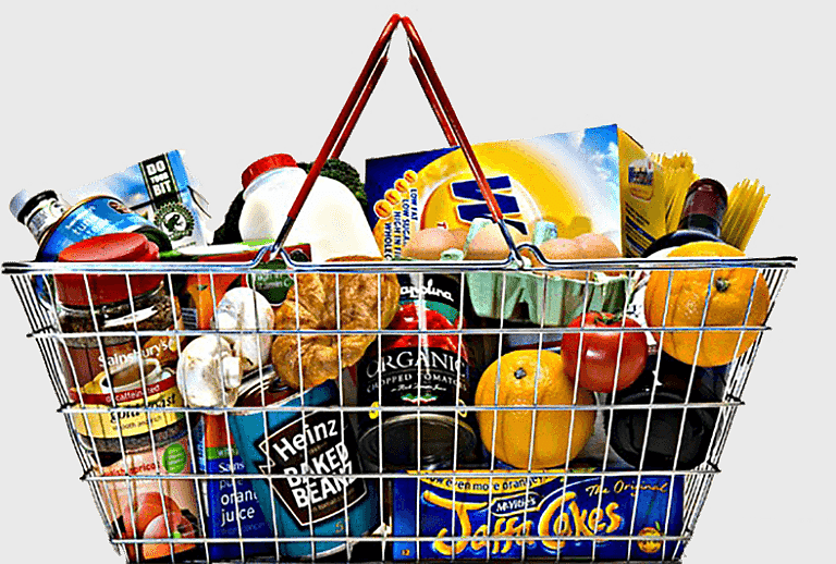 metal shopping basket, assorted grocery products, online grocery shopping, supermarket shopping cart, fresh produce basket, packaged food items, retail market goods metal shopping basket, assorted grocery products, online grocery shopping, supermarket shopping cart, fresh produce basket, packaged food items, retail market goods