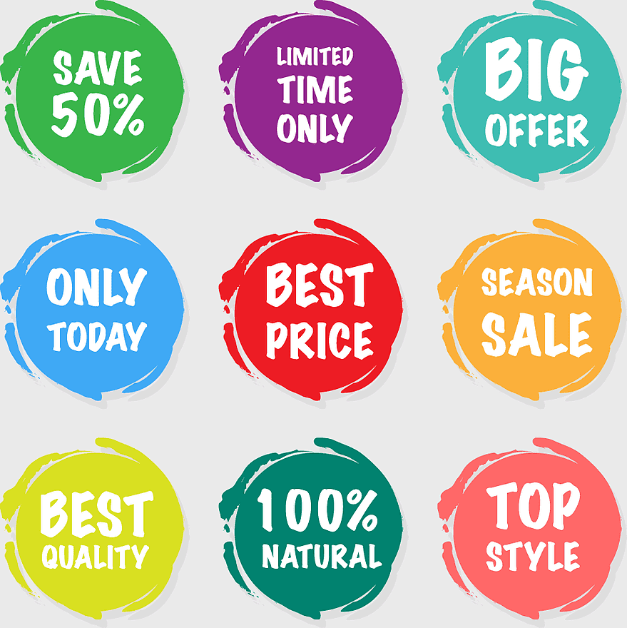 seasonal sale price tags, round discount stickers, limited time offer labels, best price promotion circles, colorful sale badges, promotional signage designs, retail advertising elements