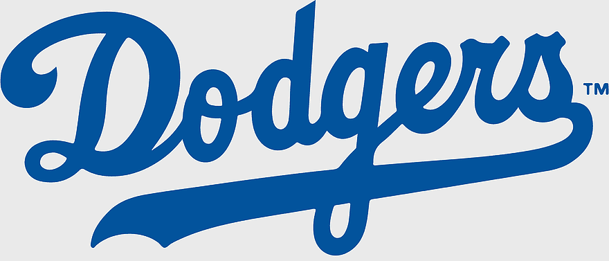 Los Angeles Dodgers logo, MLB baseball team emblem, blue cursive script design, national league sports branding, dodgers team identity, vintage sports typography, classic baseball team insignia