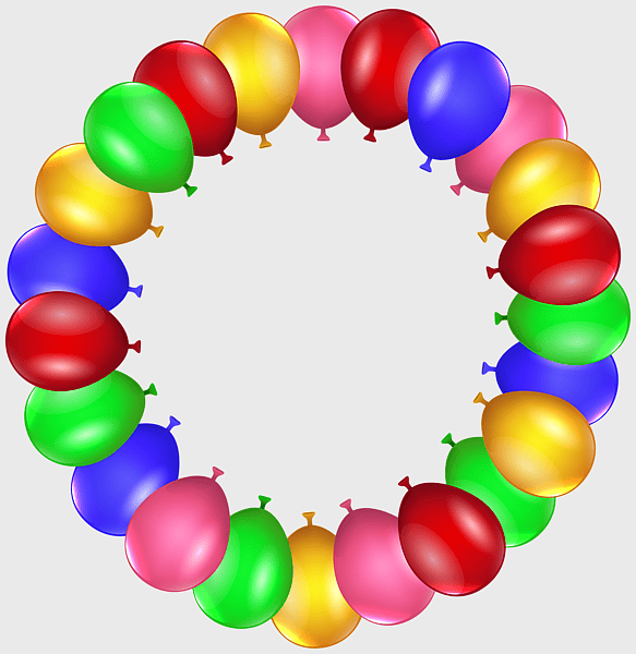 round balloon frame, assorted-color birthday balloons, Happy Birthday border, greeting card design, festive balloon circle, celebration decorations, milestone party props
