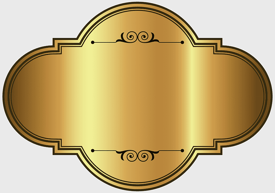 Golden Luxury Label, brown background badge, brass oval design, product branding emblem, elegant label template, premium metallic tag, ornate frame icon