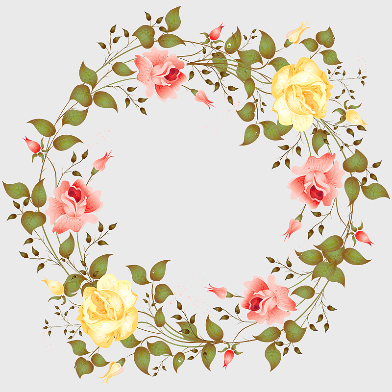 round pink and yellow rose frame, floral wedding invitation design, watercolor flower garland, rose floral wreath, romantic floral art, elegant flower arrangement, vintage rose illustration