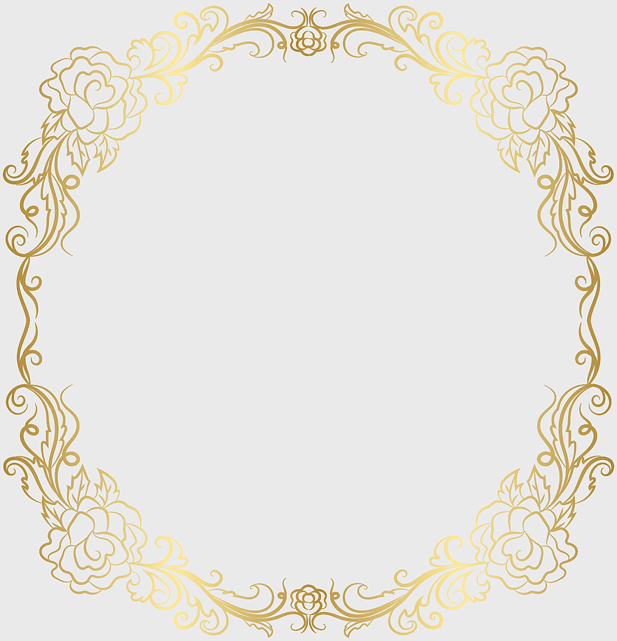scroll frame artwork, Deco Golden Border Frame, decorative elements, arabesque design, vintage frame illustration, ornate floral border, elegant graphic element