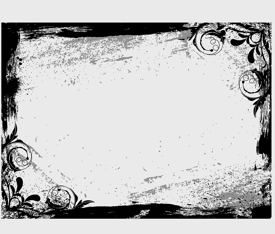 Grunge corner frame, black, floral decorative border, rectangular grunge design, vintage frame overlay, digital art elements, graphic design resources, png