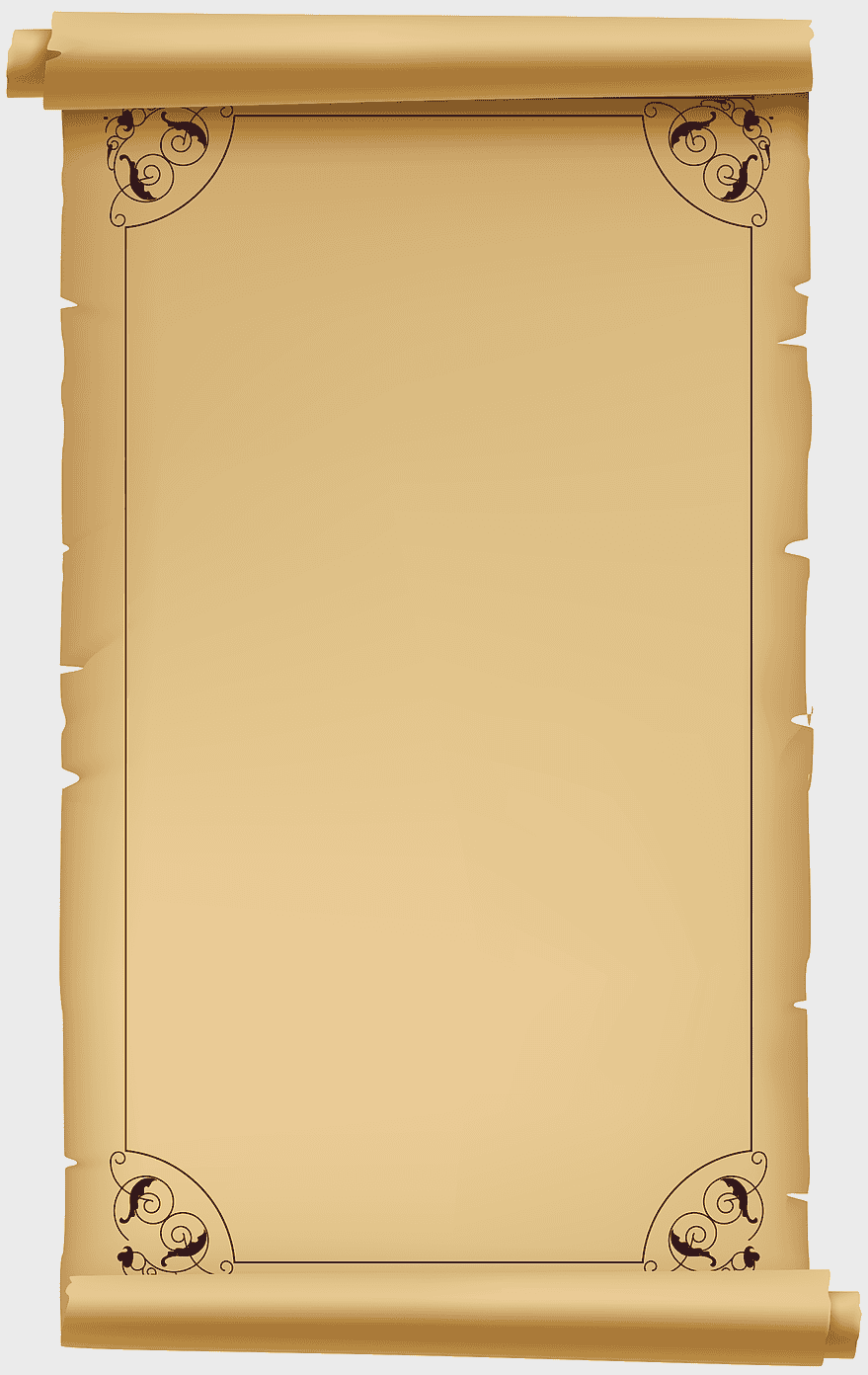 empty brown scroll, antique scroll design, decorative scroll, vintage scroll illustration, parchment paper texture, ornate scroll borders, historical document template