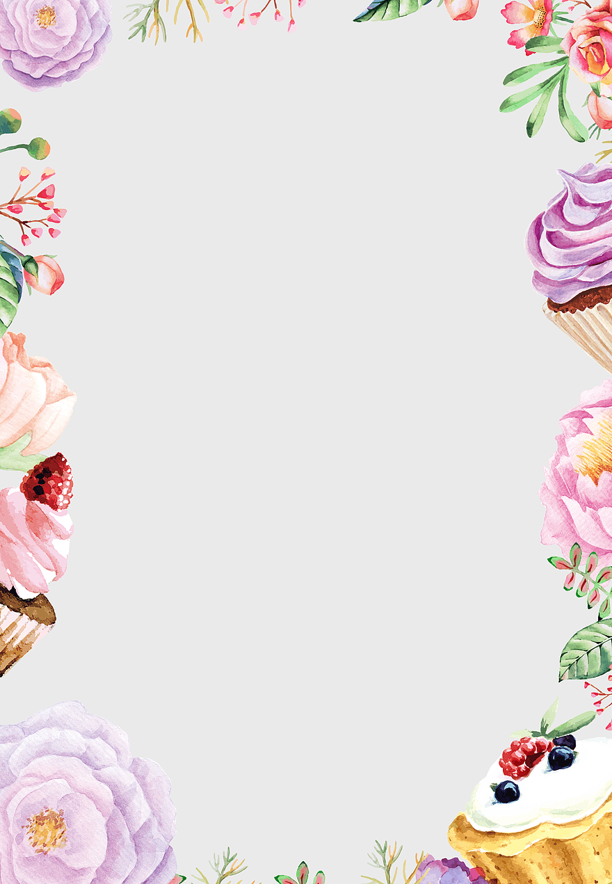 watercolor floral border, watercolor cupcakes design, assorted-color flower arrangement, watercolor leaves frame, floral cake decoration, botanical illustration, sweet treat backdrop watercolor floral border, watercolor cupcakes design, assorted-color flower arrangement, watercolor leaves frame, floral cake decoration, botanical illustration, sweet treat backdrop