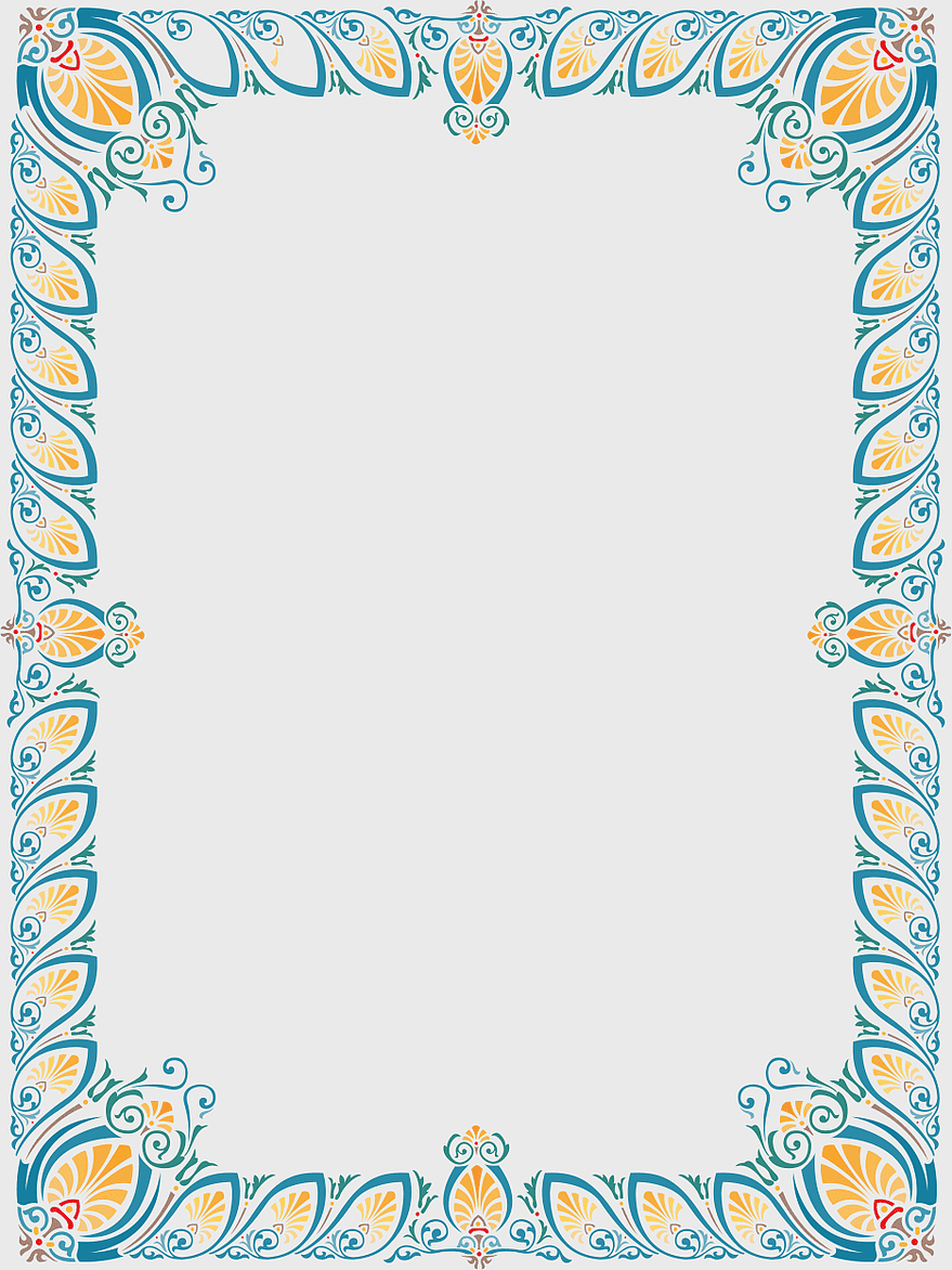 Art Nouveau frame, Islamic border design, blue decorative rectangle, Bingkai Border Islam, ornamental line art, vintage floral pattern, intricate border illustration